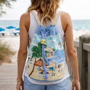 OUNSBY Coastal Beach Scene Canvas Backpack‎ Tropical Drawstring Bag Travel Pool